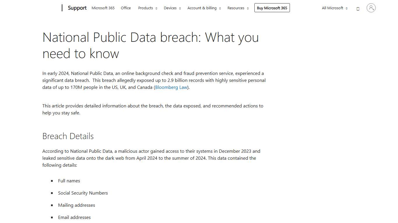 National Public Data breach: What you need to know - Microsoft Support